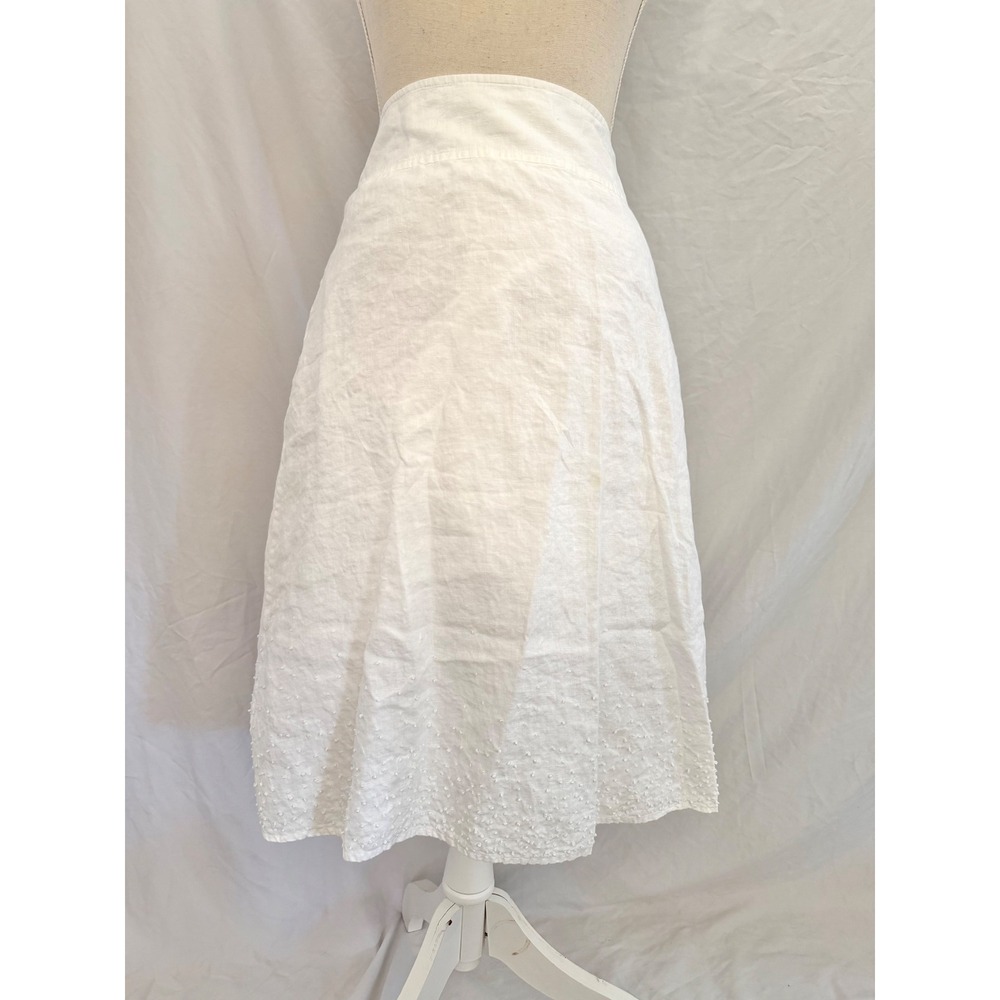 Eileen Fisher Skirt Women White Irish Linen Textured Hem A-Line Midi Small - Picture 1 of 6
